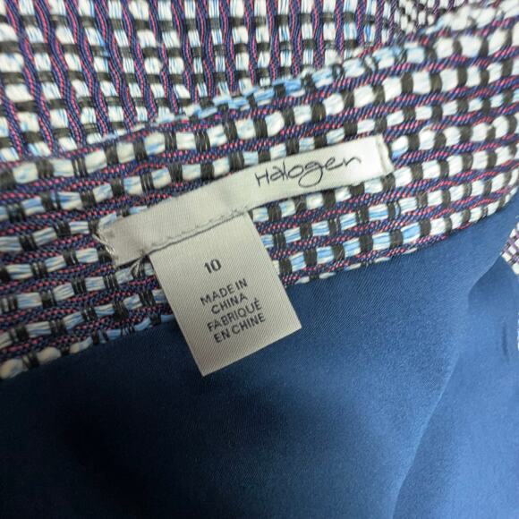 Halogen Skirt Navy White Tweed Zip Front Pockets Textured Lined 10 Career - Picture 6 of 7